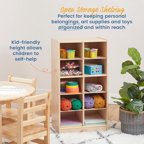 ECR4Kids 10 Cubby Mobile Tray Storage Cabinet, 5x2, Classroom Furniture, Natural - Image 5