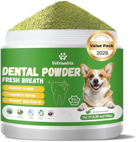 Dog Teeth Cleaning Powder, Dog Dental Powder for Teeth Cleaning and Dog Breath Fresh for Dogs with Probiotic & Tartar Remover, Plaque Off Dog Tooth Cleaning 150g