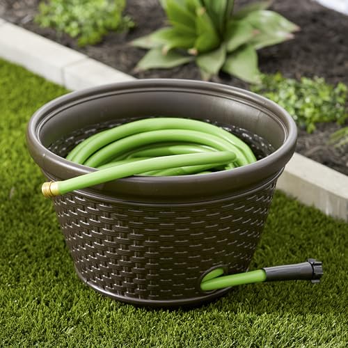 Suncast 2 Pack Decorative Wicker Garden Hose Holder Pot with 4 Drain Holes for 100 Foot Hoses, Java - image 4