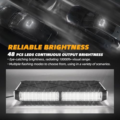 Image of 12 Inch Roof Top Beacon Emergency Strobe Lights w /Magnetic Base, Mini LED Warning Traffic Hazard Caution Light Bar for Construction Work Trucks Towing Vehicles Snow Plow (White)