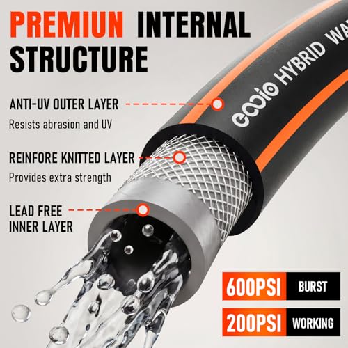 Image of Garden Hose 100 ft x 5 /8 inch, Heavy Duty Water Hose, Flexible and Durable, Kink Resistant Lightweight Hybrid Hose, Leakproof Yard Hose with Male to Female Fittings