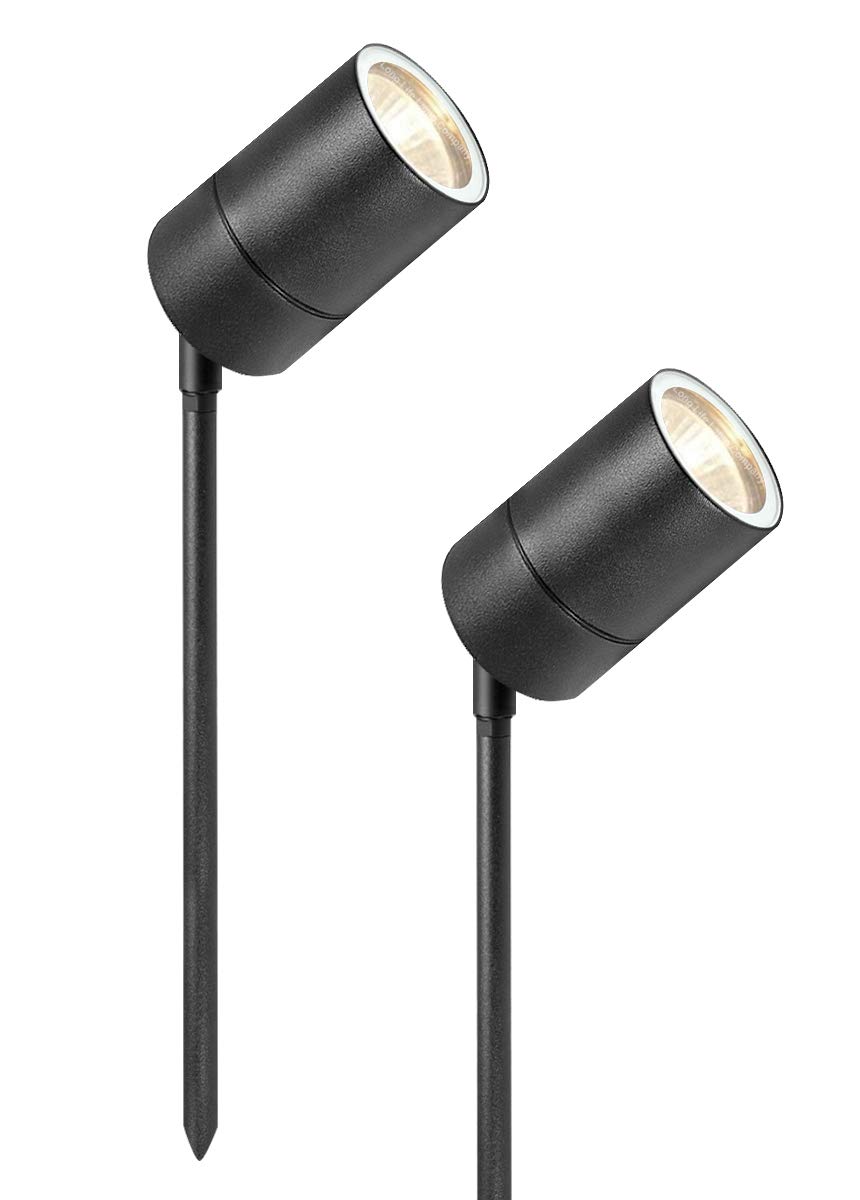 Long Life Lamp Company 2 x Outdoor Garden Spike Light Black Stainless Steel 12v MR16 Low Voltage Ground Mounting ZLC328BK