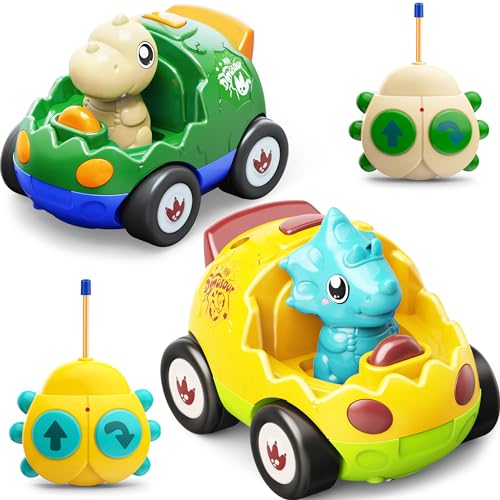 Kidz do 2 Pack Dinosaur Remote Control Cars for Toddlers 2 3 4 5 Years Old - Easter Birthday Gift Ideas for Boys Ages 2-5, Kids Dino Toys RC Vehicle...