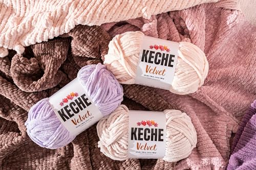Image of Keche Velvet Yarn for Crocheting, Soft Chenille Bulky Baby Blanket Amigurumi Yarn 100 gr (132 yds) 3 Skeins - Burgundy