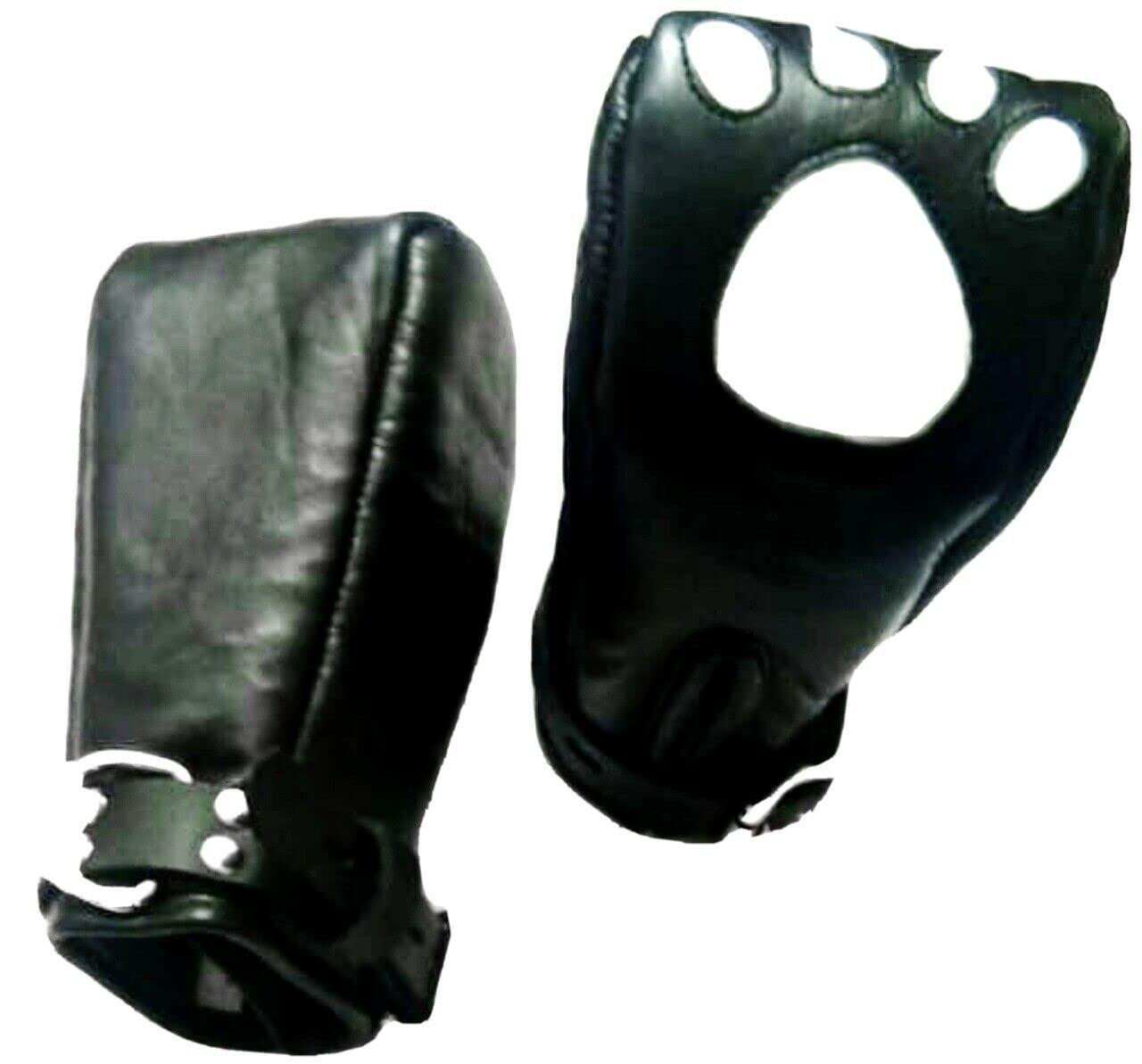 N? Unisex Black Genuine Leather Padded Paw Puppy Mittens Mitts Fist Gloves (Large)
