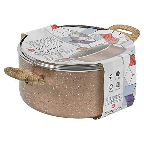 Non Stick Ceramic Induction Casserole Dish Stockpot Pot Soup Stew Pan Glass Lid (Rose Gold Marble, 20cm)