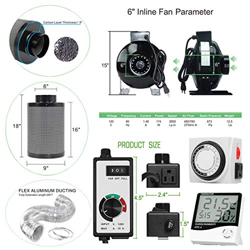 Hydro Plus 48"X36"X72" 2 In 1 Grow Tent Complete Kit+240W Full Spectrum Led Grow Light Kit + 2X 2Ft 24W 2-Lamp T5 Light+6" Filter Ventilation Kit+Hydroponics Indoor Growing Accessories (Led 240 Kit) #TOP3