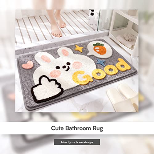 Cartoon Bath Mat, Soft Microfiber Foot Mat, Low Pile Bathroom Rug Anti Slip Durable Bath Runner Rug Super Absorbent Bath Rug Machine Washable Door Mat Small Carpet, 15.7 X 23.6 Inches, Rabbit #TOP2