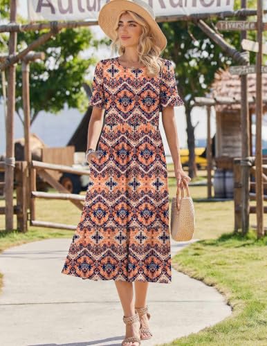 Image of Zeagoo Womens Summer Dresses 2026 Casual Midi Dress Flowy Sundress Ruffle Short Sleeve Tiered Dresses A Line Boho Dress