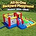 Hongcoral Bounce House Inflatable Water Slide for Kids, Water Park With Splash Pool, Double Cannon, 2 Climbing Walls, Obstacles, Blow Up Jumping Castle With Blower