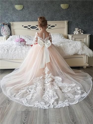 GZCYL Flower Girls Dresses for Wedding with Train Lace Princess First Holy Communion Dress Tulle2