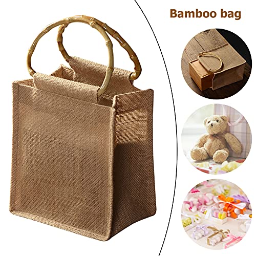 Bmtlfg Jute Bag, Jute Beach Tote Bags For Women, Burlap Bags With Bamboo Handles, Reusable Burlap Tote Bag For Shopping Grocery Gift Packaging, Brown, Small #TOP3