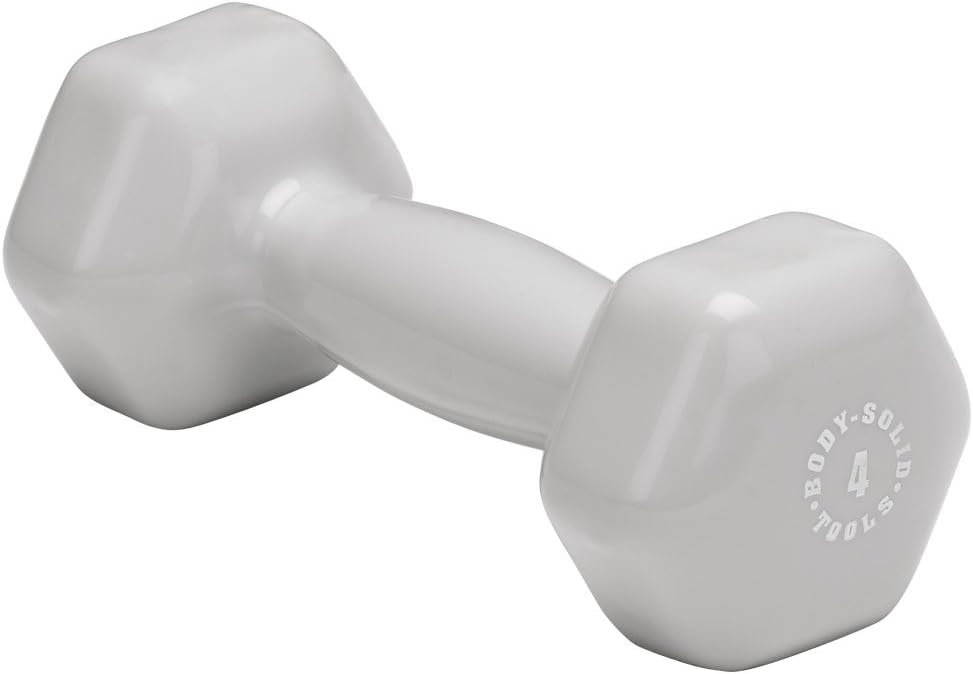 Body-Solid Tools Vinyl Dumbbell for Aerobic Strength Training and Physical Therapy, Hand Weights for Men and Women, Commercial and Home Gym Free Weights Hex End Dumbbells