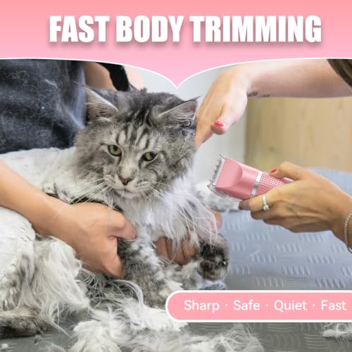 Image of Cat Grooming Clippers Kit with Paw Trimmer, 3 in 1 Electric Pet Hair Trimmer Supplies for Thick Matted Hair, Heavy Coat Butt Shaver Cat Razor Fur Trimmer for Dogs at Home (Pink)
