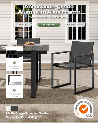 Image of Outdoor Dining Set, 5 Piece Aluminum Patio Furniture Set | Weather Resistant Outdoor Table and Chairs, HDPS Tabletop with Umbrella Hole, Textilene Mesh Chairs