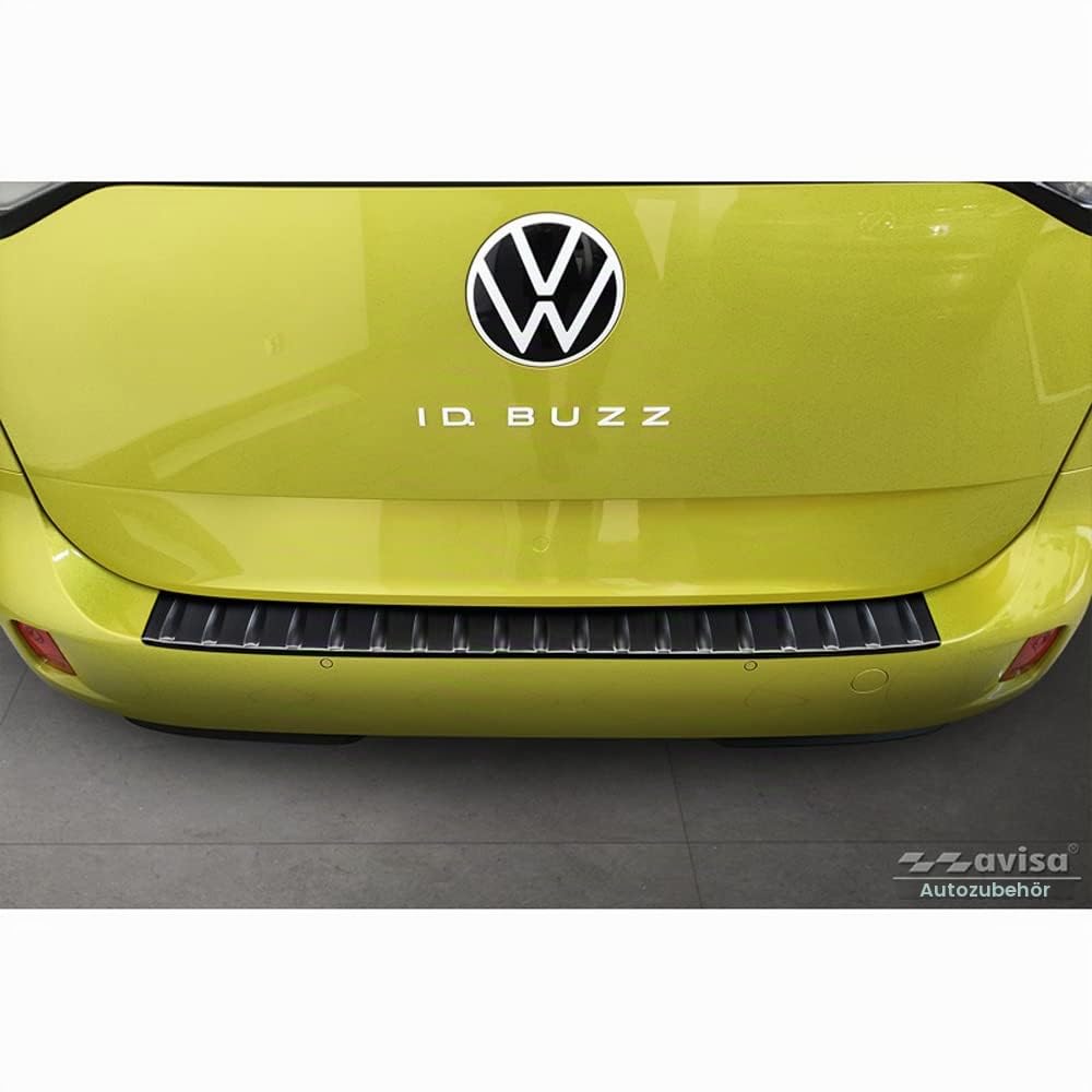 Avisa Schwarz Edelstahl Heckstoßstangenschutz kompatibel mit Volkswagen ID.Buzz + Cargo 2022- 'Ribs', Blacks