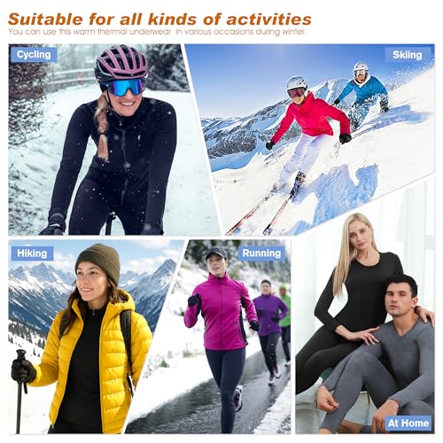 HiZiTi Camiseta Termica Mujer Invierno Conjunto Interior Termico Manga Larga Ropa para el Frio Extremo Camisetas Mallas Pantalones Leggings Térmicos Ropa Nieve Negro S