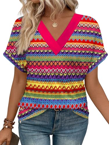 Image of WIHOLL Womens Summer Tops Short Dolman Sleeve Shirts 2026 Fashion V Neck Outfits Clothes