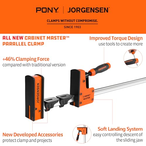 Image of JORGENSEN 50-Inch Parallel Bar Clamp, Heavy-Duty Cabinet Master Clamp for Woodworking Glue-Up, 2200 lbs Force, Quick Release, Spreader Function, 2-Pack