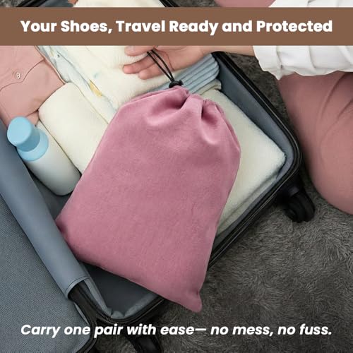 Image of LFH Cotton Rich Shoe Storage Bags with Drawstring, Dustproof Breathable Reusable Organizer, Perfect For Travel, Dorm, Hotel, College, Gym, Easy to Carry, Machine Washable 12 inchx17 inch (Pack of 2) - Pink