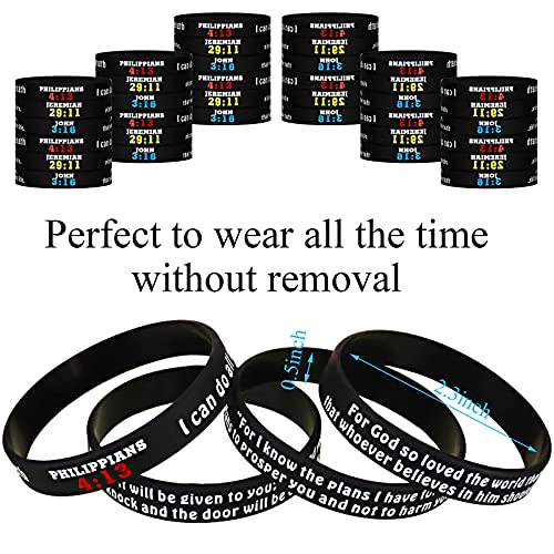 48 Pieces Religious Silicone Wristbands Christian Bible Verses Bracelets Scripture Rubber Bracelets Colored Faith Hope Belief Wristbands Inspirational Bible Bracelets For Men Women (Black Series) #TOP3