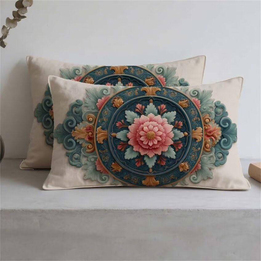 Taie oreiller double sided printing turquoise 60x90cm imperméable bohémie - 3