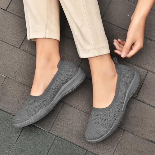 Image of LEDINEY Women's Flats Slip On Go Walk Shoes for Women Comfortable Walking Sneakers Knit Low Wedge Dressy Ballet Shoes Zapatos para Mujer