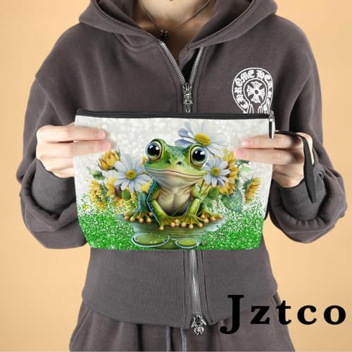 Jztco Cute Frog Makeup Bag Frog Gifts Frog Themed Gifts for Women Animal Lover Her Mom Wife Best Friend Aunt Niece BFF Toiletry Bag Mothers Day Graduation Birthday Gifts Daisy Flower Cosmetic Bag4