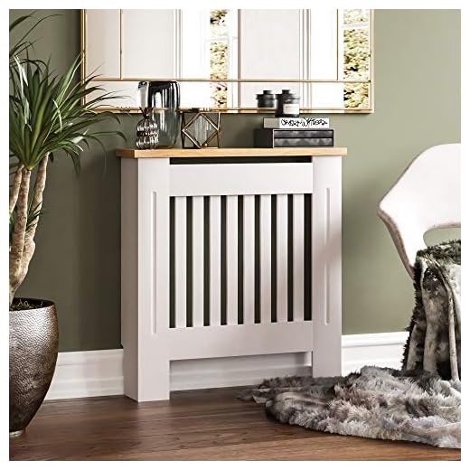 Vida Designs Arlington Radiator Cover White Modern Painted MDF Cabinet, Slats, Grill, Wood Top Shelf, Small (H: 83.3 / W: 78 / D: 19 cm)