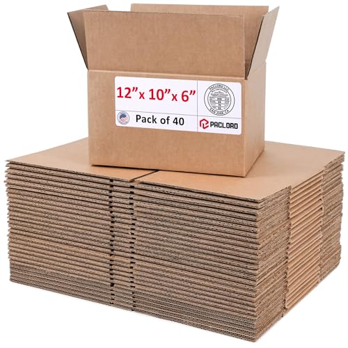 Image of Medium Cardboard Boxes 12 inchL x 10 inchW x 6 inchH (Pack of 40) - USA-Made Packing Boxes for Moving, Shipping, or Storage - USPS, UPS, FedEx Approved - Professional Packing Supplies for Moving | USA-Made Packing Boxes for Moving, Shipping, or Storage - USPS, UPS, FedEx Approved - Professional Packing Supplies