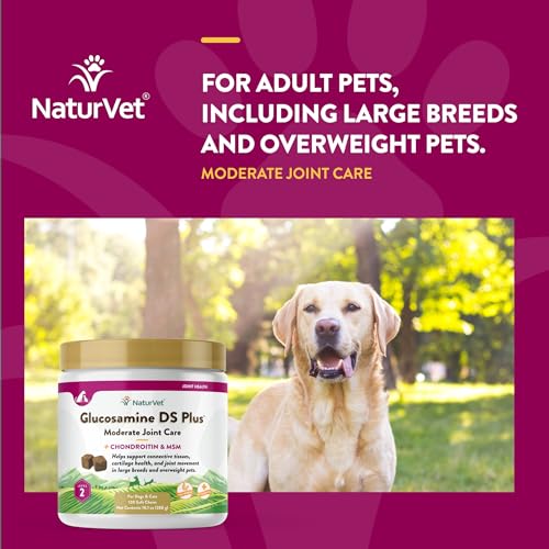 NaturVet Glucosamine DS Plus Level 2 Moderate Gelenkpflege für Hunde und Katzen, 120 ct Soft Chews Made in USA