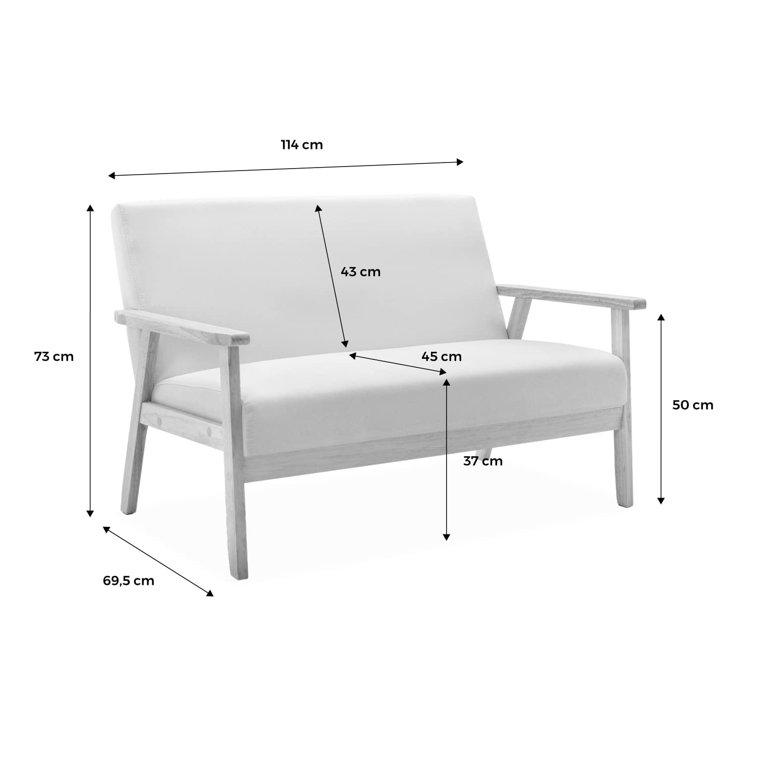 Alice's Garden Divano in tessuto con gambe in legno di gomma, 2 posti Beige - 114x69.5x73 cm