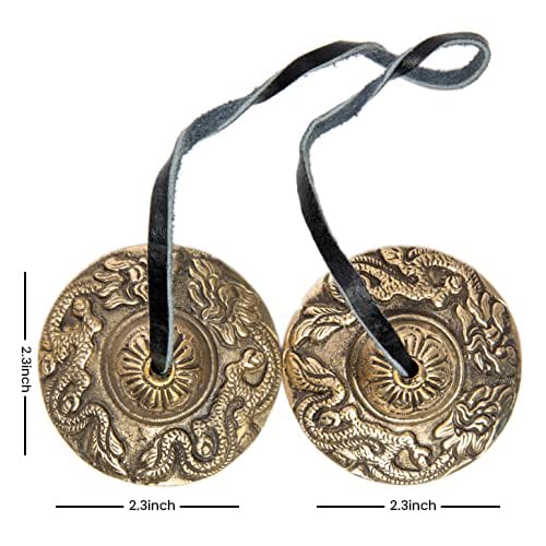 Tingsha Cymbals Bells - Easy To Play - Meditation Mindfulness Chime For Chakra Healing Sound Bath Dharma Gifts Handcrafted Tibetan By Himalayan Bazaar (Dragon Embossed)