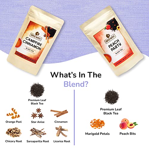 Brewix, Assorted Black Teas (88 Pyramids Tea Bags) | Peach Tea, Cinnamon Tea, Lavender Vanilla Tea, Earl Grey Tea | 4 Variety Flavored Long Leaf Black Tea Bags, Packed In Resealable Ziplock Pouch | Variety Pack Sampler | Assorted Tea Sampler | Hot Tea | Loose Leaf Tea Sampler | Tea Bags Variety Pack | Assorted Tea Variety Pack #TOP3