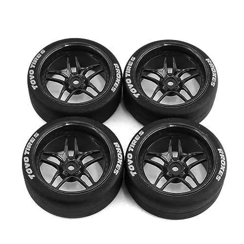 REDSPIDER 1:10 RC Drift Tires(4PCS) 12mm Hex RC Wheels and Tires Smooth Surface Rubber Tires Fit for 1/10 On-Road Drifting Car Traxxas HSP Tamiya HPI Kyosho (Black)