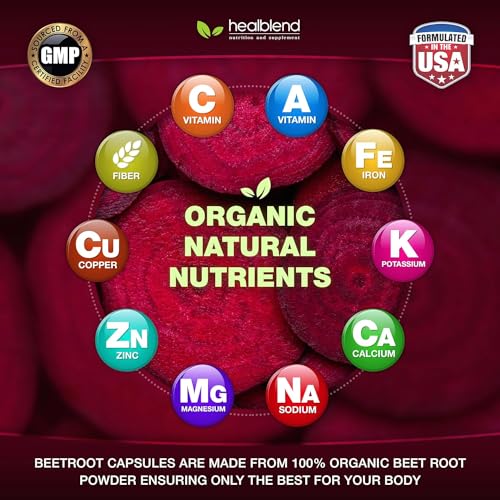 Image of healblend Organic Nitric Oxide Beet Root Capsules 1300mg - Support Immune System, Nitric Oxide Booster - 120 Count (2 Pack)