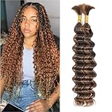 Humistwbiu Human Hair Braiding Hair Deep Wave Human Braiding Hair for Boho Braids Highlight No Weft 100 Percent Brazilian Bulk Human Hair for Braiding 20 Inch (100g(1Pack-2Bundles), 4/30)