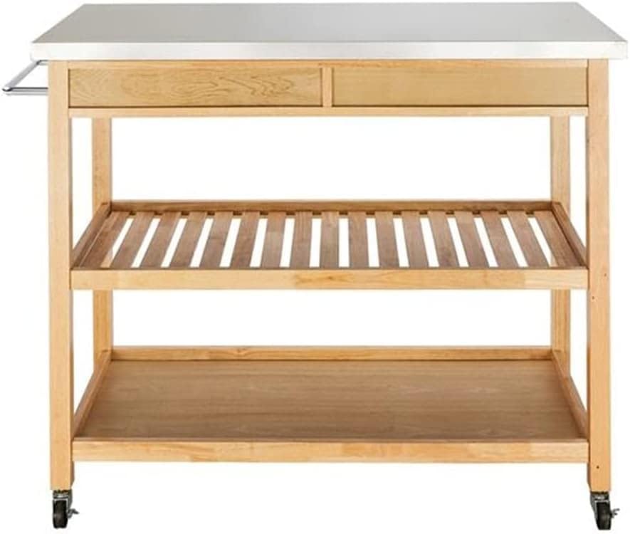 Moveable Kitchen Cart with Stainless Steel Table Top Two Drawers Two Shelves Kitchen Trolley Cart Dining (Black Blue Exorcist1) (Black Blue Exorcist1)