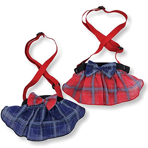 Funnydogclothes Pack Of 2 Dog Skirt Female Diapers With Suspenders For Small And Large Pet 100% Cotton Plaid Tartan Blue Red (Xl/Xxl Waist 22 "- 32") #TOP2