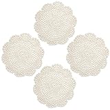 8 Inch Doilies Crochet Round Lace Doily Handmade Placemats 100% Cotton Crocheted Coasters, 4PCS (Bei