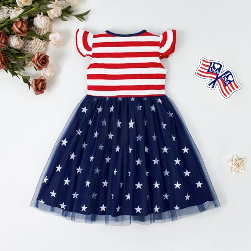 Magic Park 1-10Y Toddler Independence Day Dress Kids+ 4th of July Outfits Girls Patriotic Clothes Red White Blue Dresses2