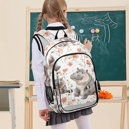 Sac à dos ordinateur portable enfants hippopotames décontracté - 3
