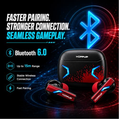 Image of HOPPUP Stryke S1 Gaming Earbuds, 35ms Low Latency, Bluetooth v6.0, 13mm Drivers, 60H Playtime, RGB LED, Type-C Fast Charging, TWS Wireless Earphones with Mic