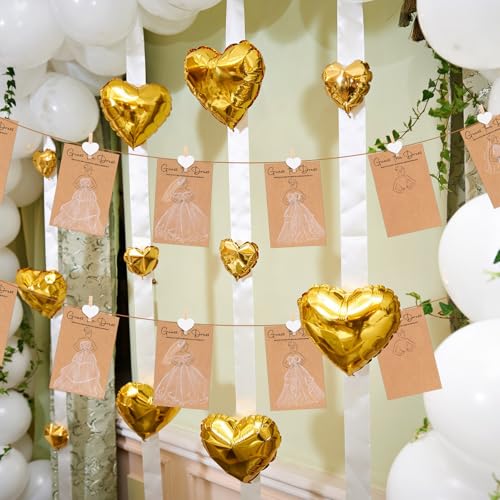 Sinload 30 Sets Guess the Dress Bridal Shower Games for Guests Wedding Shower Games Cards Water Soluble Pencils with Fun Heart Wooden Clip and 1 String Rope Wedding Party Supplies Games Ideas