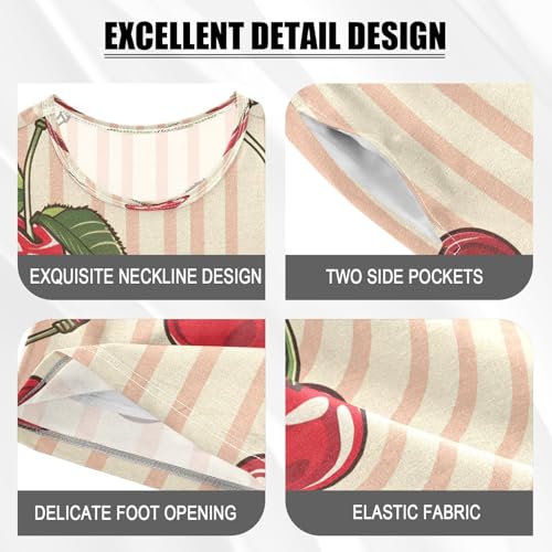 senya Short Sleeve Pajamas Sets Summer Cotton Sleepwear Striped Cherries4