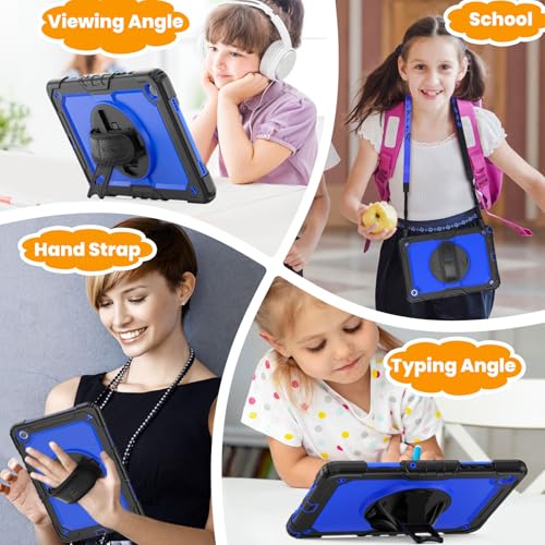 Image of SEYMAC stock Case for Samsung Galaxy Tab A8 10.5 with Screen Protector [360 Rotating Stand] Hand Shoulder Strap Protective Tablet Case for Galaxy Tab A8 10.5'' 2022 (SM-X200 /X205 /X207), Blue