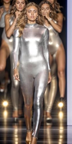 Miniatura 2 de Speerise - Unitardo, catsuit de manga larga para mujer, color metálico brillante