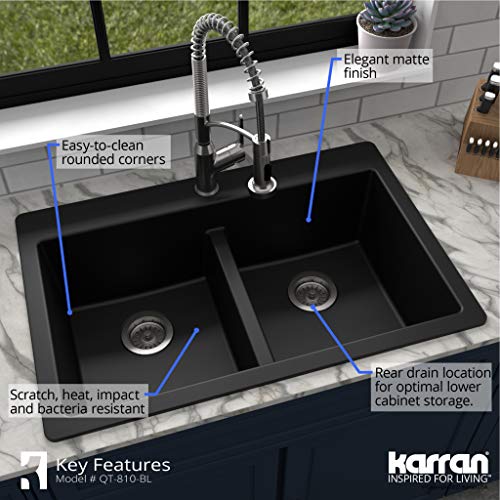 Karran-QT-810-33-Top-Mount-Double-Equal-Bowl-Quartz-Kitchen-Sink-in-Black Karran QT 810 33 Top Mount Double Equal Bowl Quartz Kitchen Sink in Black