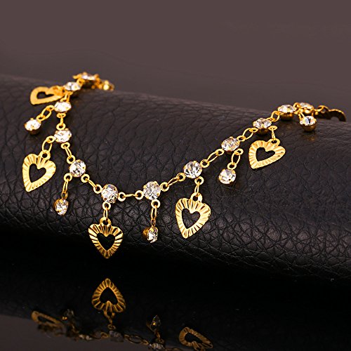 U7 Heart Charm Anklets 18K Gold Plated White Rhinestone Foot Bracelet Jewelry For Women, 8.5"+2" Extender #TOP2