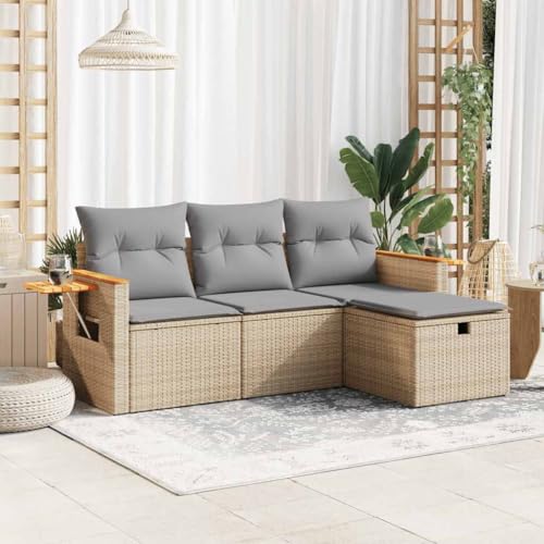 IKAYAA 4-TLG Polyrattan Lounge mit Stauraum Balkon Lounge Klein Gartenlounge Ecklounge Ecksofa Outdoor Loungemöbel Rattan Gartenmöbel Sitzlounge Balkon Gartensofa Balkonsofa Beige und Grau Type 26 IKAYAA 4-TLG Polyrattan Lounge mit Stauraum Balkon Lounge Klein Gartenlounge Ecklounge Ecksofa Outdoor Loungemöbel Rattan Gartenmöbel Sitzlounge Balkon Gartensofa Balkonsofa Beige und Grau Type 26